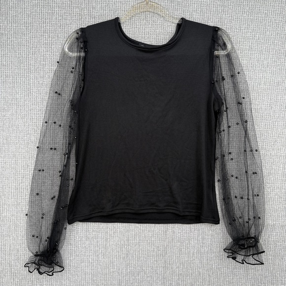 NOTEBUK Black Beaded Tulle Sleeve Top Women's Sz M Sheer  Whimsigoth Fairy Y2K - Picture 1 of 12